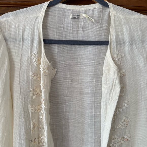 Leon Max Linen Blend Mother of Pearl Beaded Tunic Small - Picture 3 of 9